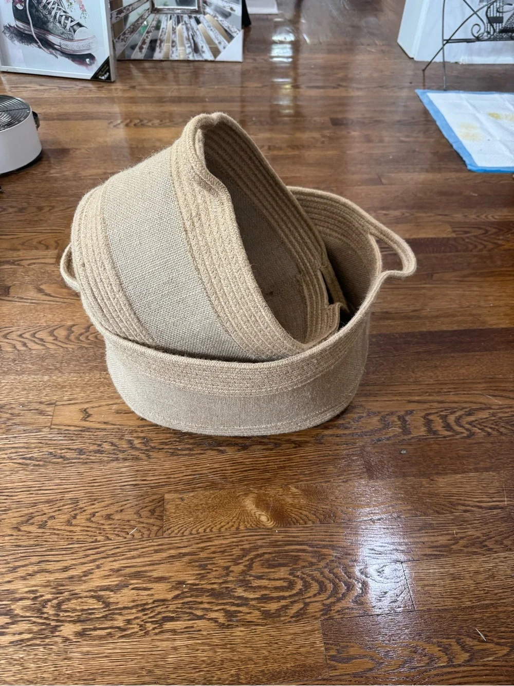 2 woven Storage Basket Set in Natural Beige - Home Accents 15x11 14x10